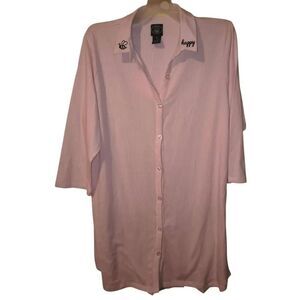 Laura Ashley Nightshirt Women's XL Pink White Striped Sleepshirt Pajama BEE Happ